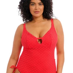 Maillot De Bain Une Pièce à Bonnet Souple Sans Armature Rouge