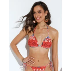 Haut De Bikini Rideau Avec Bordures Imprimées