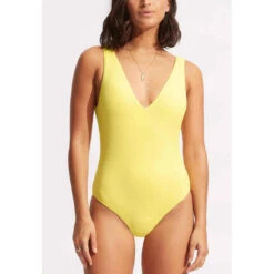 Seafolly Maillot De Bain 1 Pièce Plongeant - Jaune