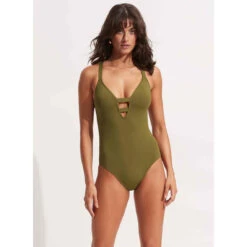 Seafolly Maillot De Bain 1 Pièce Plongeant - Vert Collective -Seafolly Soldes Boutique maillot de bain 1 piece plongeant vert 3382360 4 1140x1140