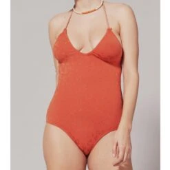 Maillot De Bain Une Pièce Sans Armatures Dos Nu Orange