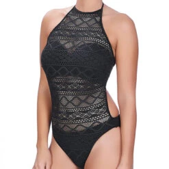 Maillot De Bain Une Pièce Tour De Cou à Armatures Noir