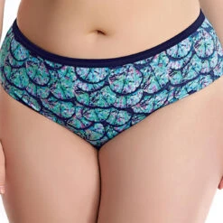 Slip De Bain Taille Mi-haute Imprimé - Bleu Nuit